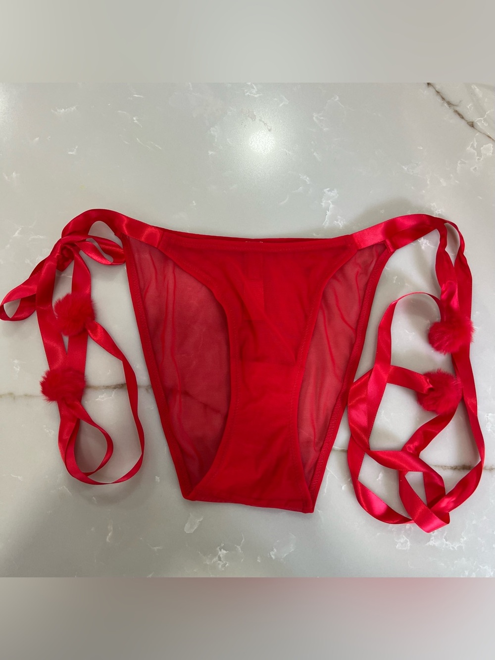 SKIMS Advent Calendar Ultra Fine Mesh Tie Side Pom Pom Thong | Red |  S 🎁